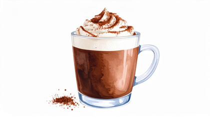 Glass cup of chocolate pudding topped with whipped cream and cocoa dust creates delightful treat