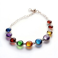 Obraz premium Colorful Gemstone Bracelet - Handcrafted Silver Jewelry with Elegant Multicolor Beaded Design for Modern Style and Boho Chic Fashion