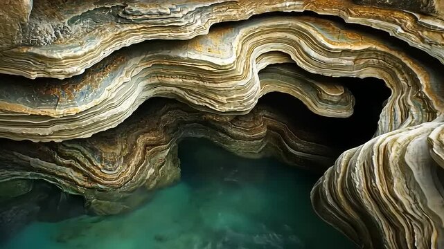 Underground Oasis: Serene Turquoise Water Hidden within Layered Rock Formations