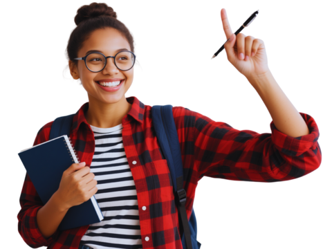 Happy Student Girl with Backpack Notebook and Pen