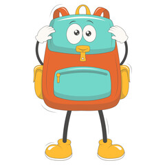 Groovy School Supplies Cartoon Character. Isolated on White Background.