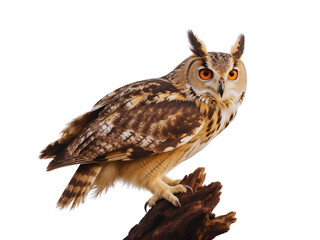 Fototapeta premium Majestic Eurasian Eagle Owl Perched on a Dark Wood