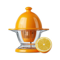 Modern orange citrus juicer with fresh orange slice studio shot food life on transparent background