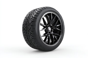 Fototapeta premium Sleek black car tire with alloy rim.