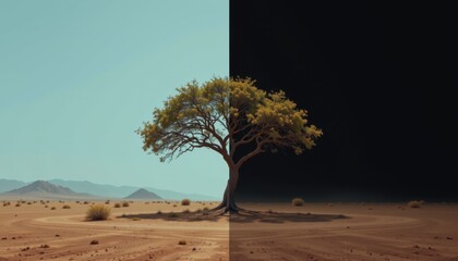 Obraz premium Desert tree contrast arid landscape nature photography split environment artistic viewpoint