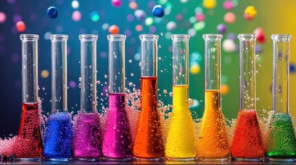 Colorful test tubes with vibrant liquids