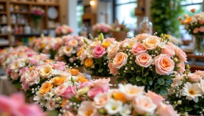 Fototapeta premium Floral arrangement showcase flower shop photography indoor setting close-up beauty in nature