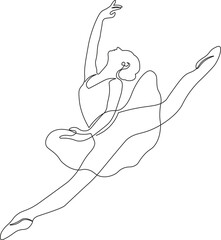 Beautiful ballet dancer in continuous line drawing style. Sketch of female dancer in minimalist black linear isolated on white background. Vector illustration