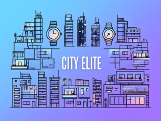 City Elite Modern Urban Skyline, Architectural Design, Smart City Living, Futuristic Buildings, and Time Management Concepts