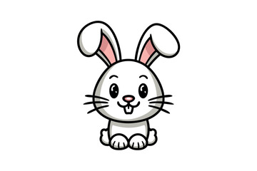 Adorable cartoon bunny rabbit character with big eyes sitting on white background illustration