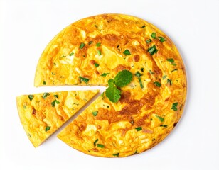 Omelet cut open, garnished with herbs, showcasing a simple and appetizing meal presentation