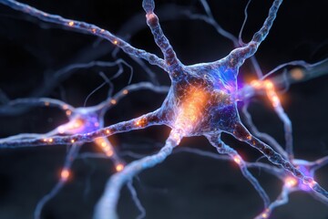 Close-up of an illuminated neuron network.