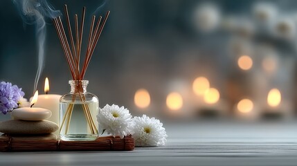 Fototapeta premium Meditation session with candles and incense in a peaceful setting indoor relaxation concept