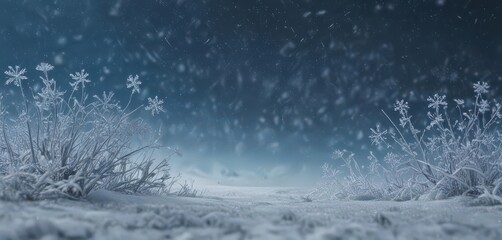 Frozen, ethereal scene; snowflakes fall against a frosty blue backdrop , december, backdrop, snow