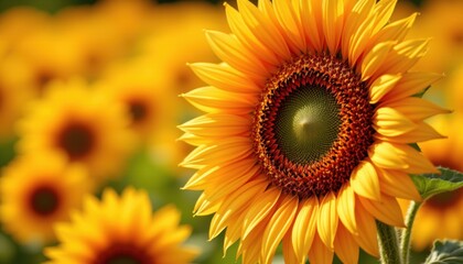 Fototapeta premium Vibrant sunflower blooms in a field nature photography bright environment close-up viewpoint