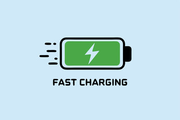A simple illustration representing fast charging of a battery with lightning bolt symbol