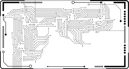 Technology black circuit diagram concept. High-tech circuit board connection system. Black circuit diagram on white background. Vector illustration.