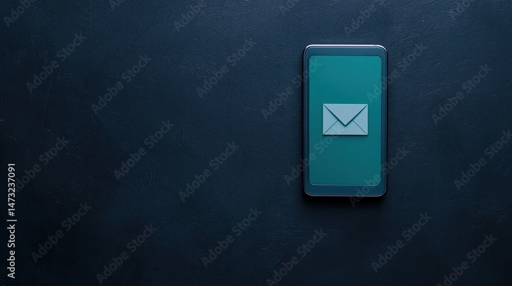 Poster a smartphone with an email icon on its screen rests on a dark textured surface, symbolizing digital 