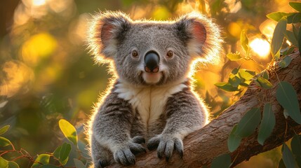 Fototapeta premium Adorable koala in golden sunlight