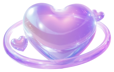 PNG Holographic heart with a glossy surface smaller purple hearts.