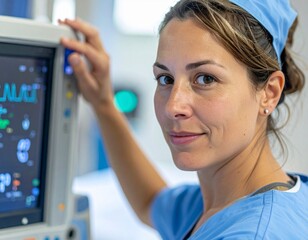 Focused medic monitors vital signs with determination and care in a modern medical setting