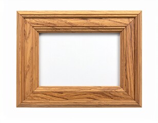 Ornate light brown wooden picture frame surrounding a blank, rectangular, white space