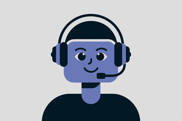 Smiling customer service representative wearing headset in modern flat illustration style