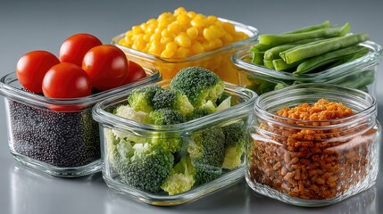 Healthy meal prep with fresh vegetables and grains kitchen food photography modern top-down view