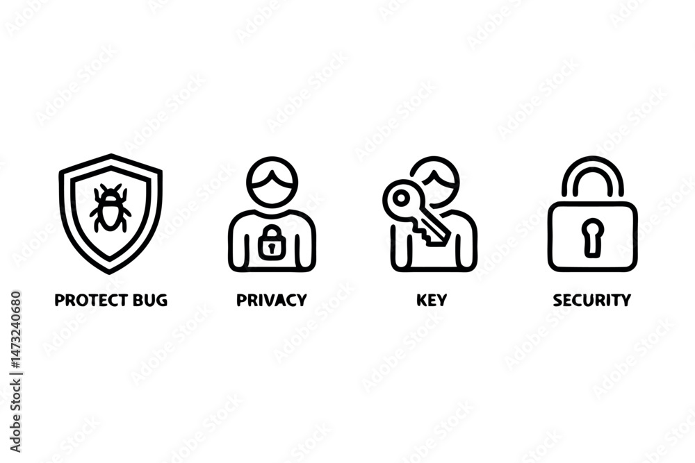 Poster a collection of modern line icon set representing digital security and data protection
