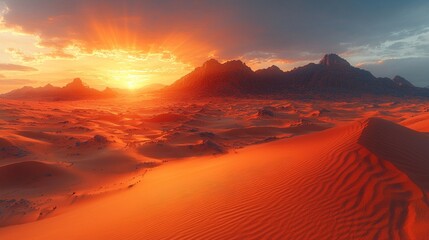 Naklejka premium Fiery desert sunset over mountains