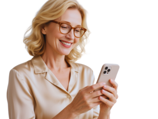 Happy Mature Woman Using Smartphone