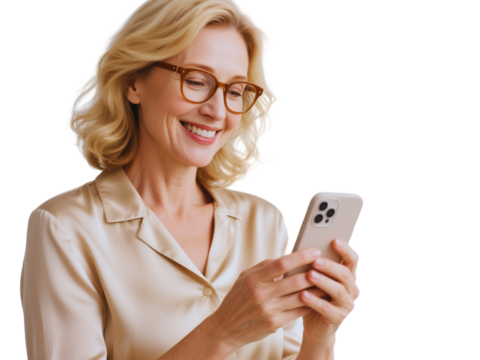 Happy Mature Woman Using Smartphone
