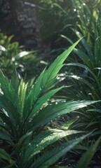 Obraz premium Vibrant emerald blades, dew-kissed, sunlight filtering through , bright, sunlight, ecology
