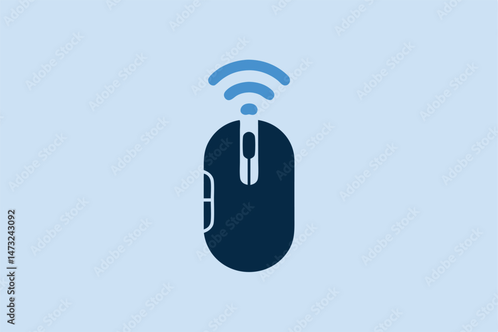 Poster wireless computer mouse symbol with blue connection signal icon for modern technology