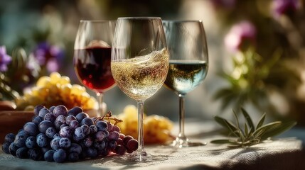 Wine tasting experience with glasses in scenic vineyard captured in vibrant nature setting