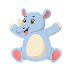 Cute Rhino Cartoon Character. Isolated Vector Illustration.
