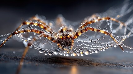 Morning dew on spider web macro photography nature closeup golden light tranquil environment