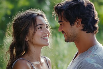 ultra HD image of front view wife and husband looking at each other