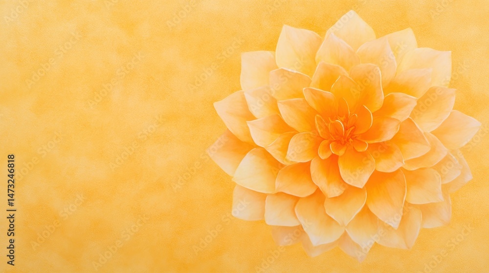 Poster a single yellow flower with layered petals is displayed against a matching yellow textured backgroun