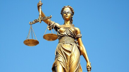 A close-up of the Lady Justice statue holding the scales of justice