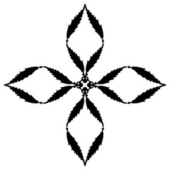 Elegant geometrical decor with floral motifs. Ethnic cross shape design with stylized leaves. Medieval Turkish motif from Ottoman Empire. Black silhouette on white background.