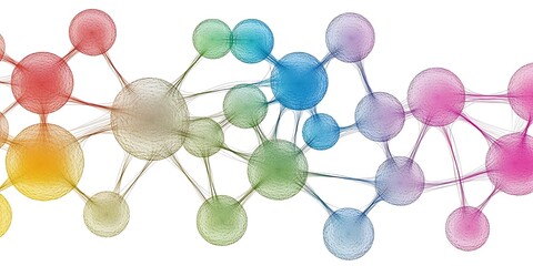 Vibrant Interconnected Molecular Structure on a Clean White Canvas Backdrop