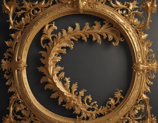 Fototapeta premium Intricate gold filigree frame, swirling acanthus leaves , damask, wedding, royal
