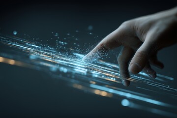 Hand Interacting With Glowing Digital Interface