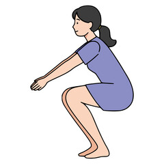 young girl squat exercise sport flat color vector illustration template design