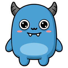 cute blue monster creature flat color vector illustration template design