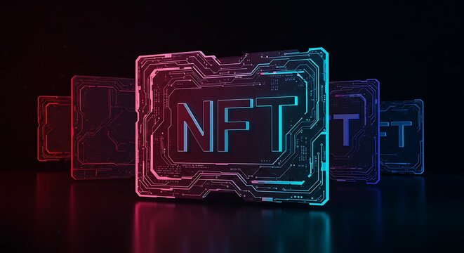 Futuristic digital art nft token blockchain technology crypto art investment collectible asset design