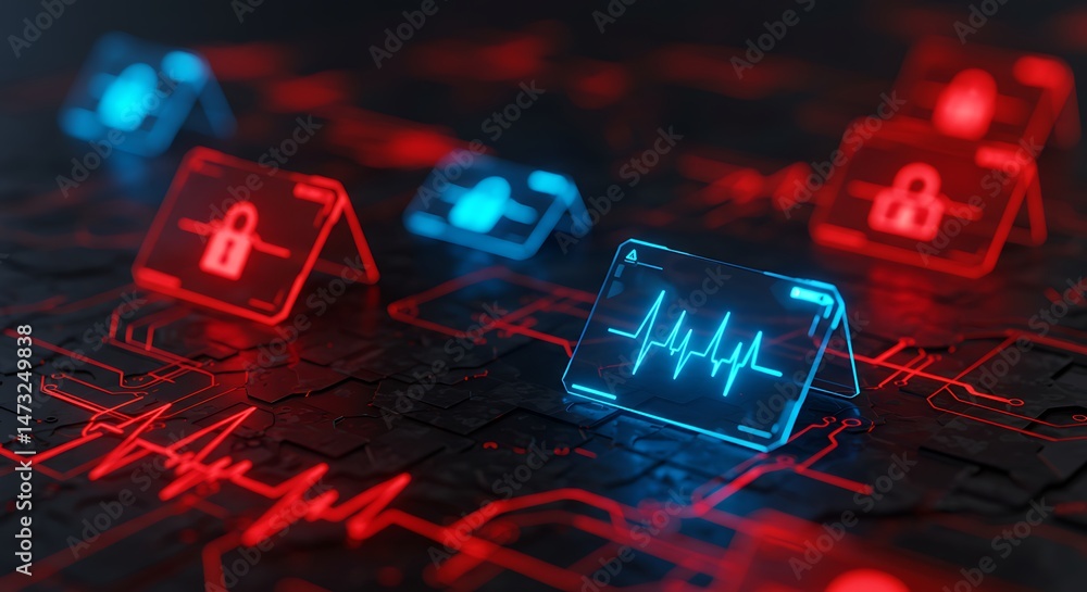Poster cybersecurity health monitoring network security data analysis digital technology system protection 