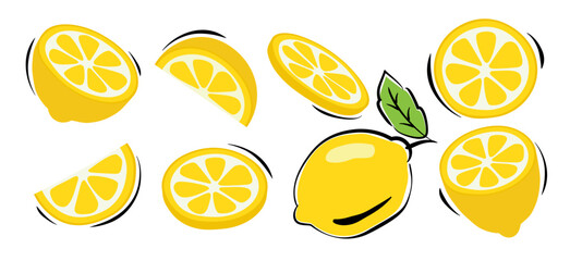 Lemonade slices cartoon set on white background.