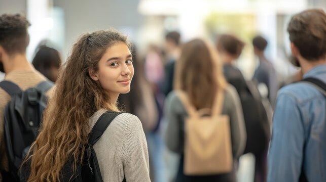 Students attending a school job fair with representatives from various companies